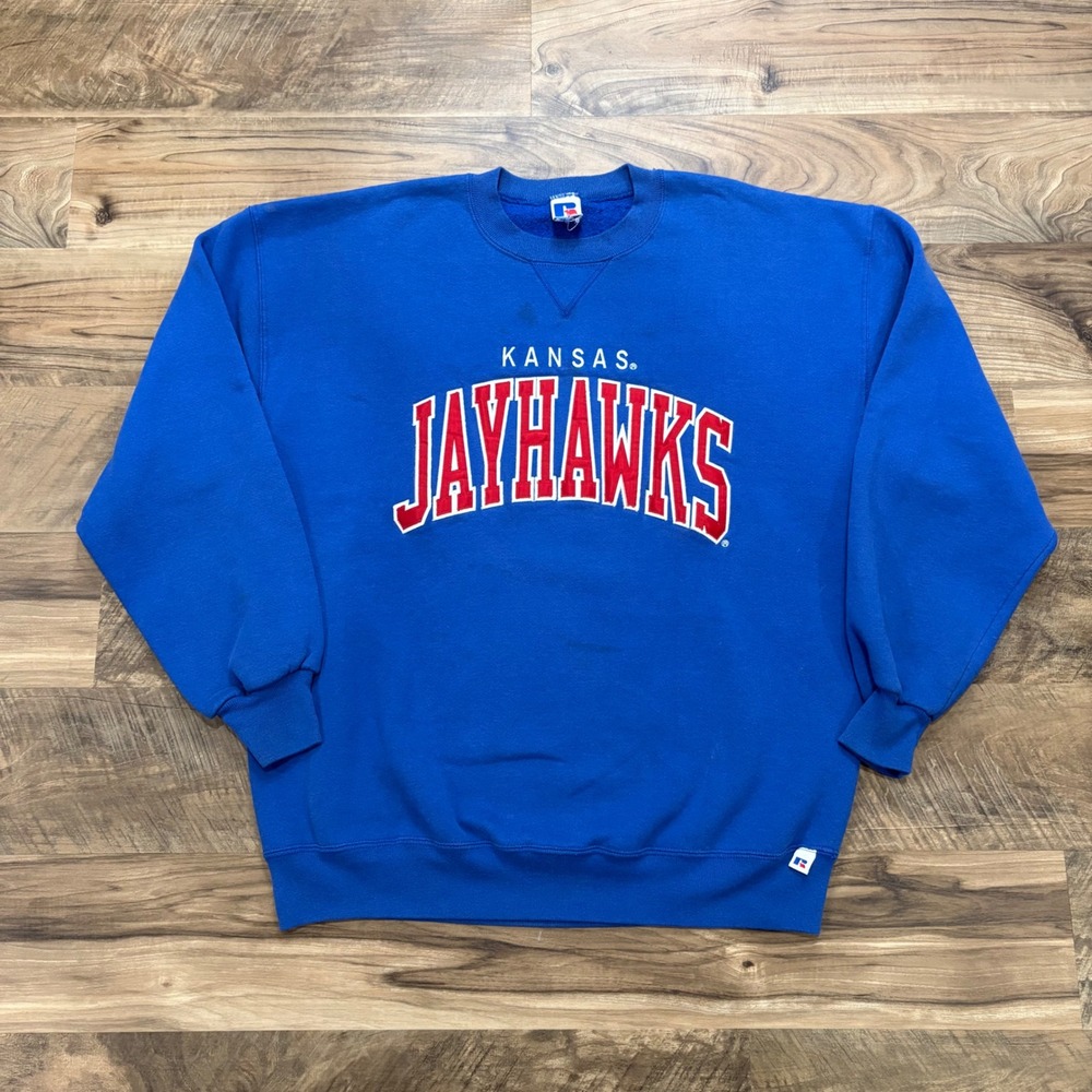 Vintage Y2K Russell Sweatshirt Mens XL Blue Kansas Jayhawks Pullover USA
